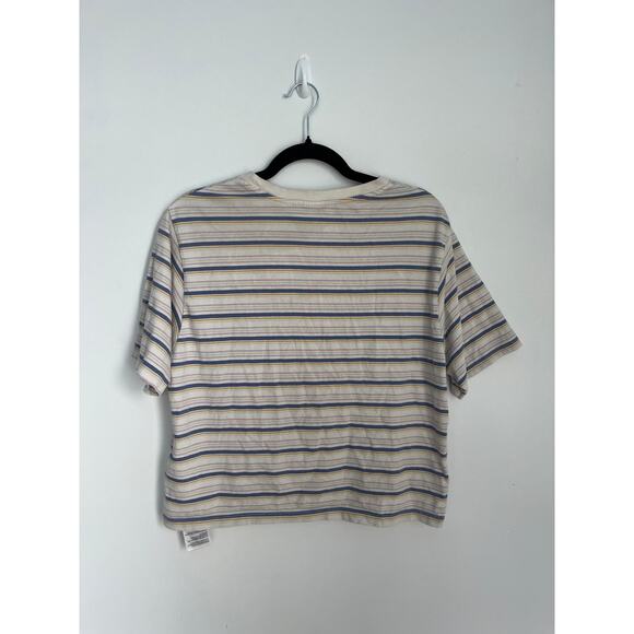 Levis Striped T Shirt Women S Cream Blue Yellow Cotton Casual - Picture 2 of 8